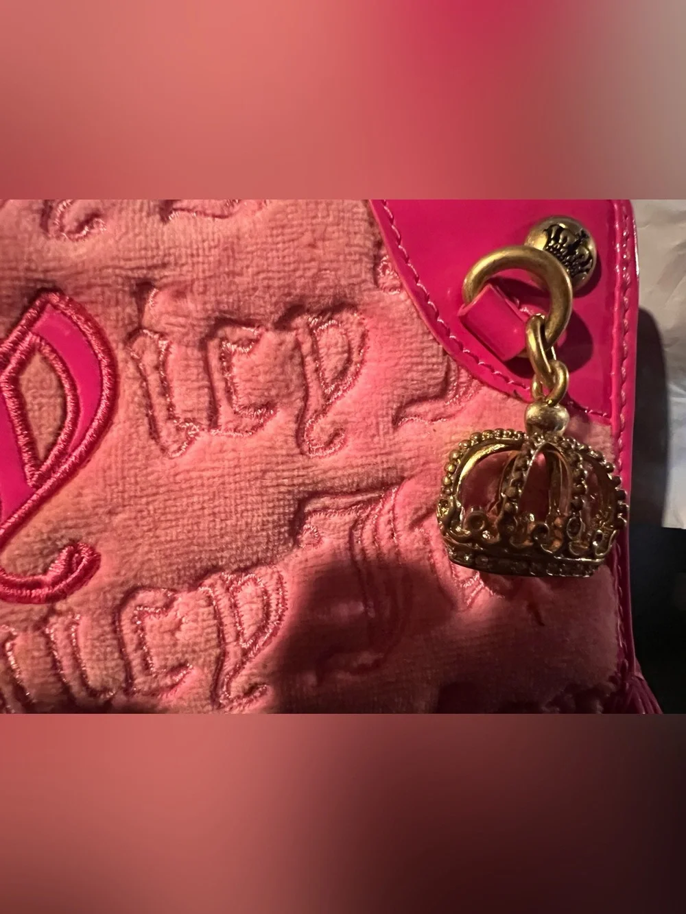 SoldJuicy Couture Hot Pink Embroidered Zip Wallet with Gold Crown Charm-Y2K